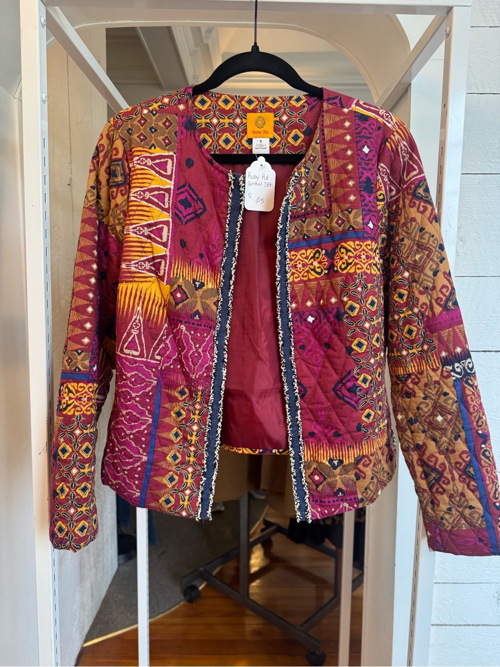 Ruby Rd. Patchwork Quilted Blazer in Berry and Mustard